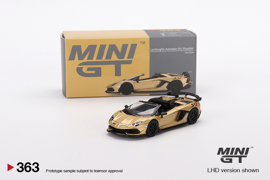 Macheta auto Lamborghini Aventador Svj Roadster Auriu, 1:64 Mini GT MGT363