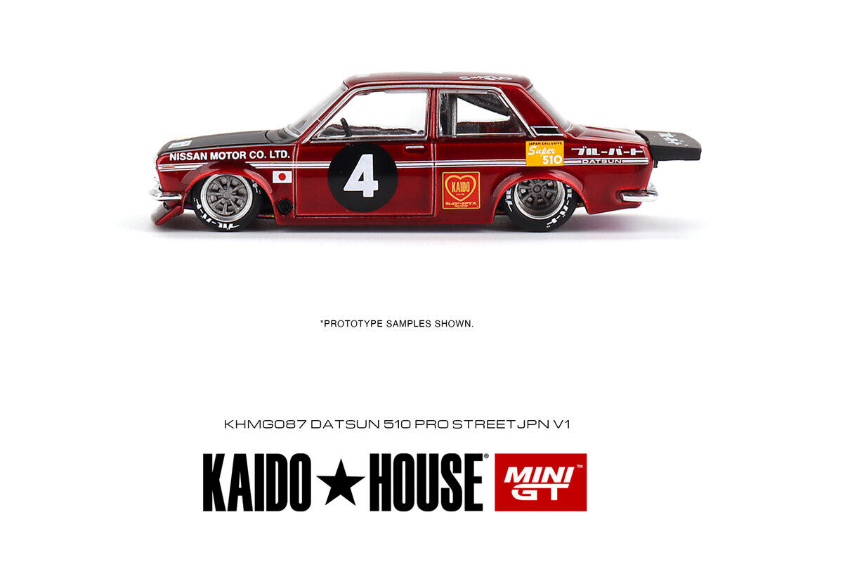 Macheta auto Datsun 510 Pro Street JPN V1 Rosu 1:64 Mini GT MGTKHMG087 - imagine 4