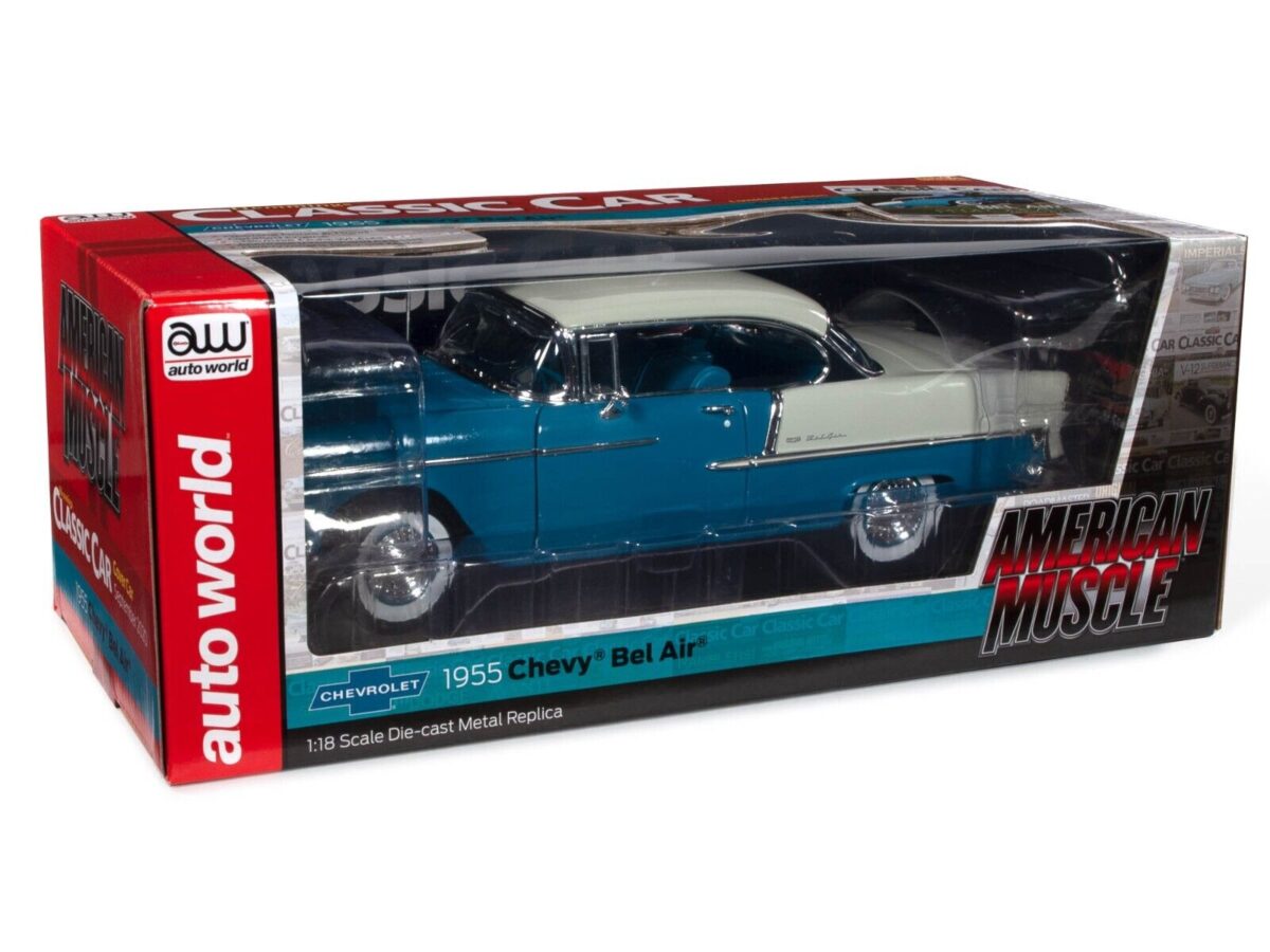 Macheta auto Chevrolt Bel Air Skyline blue 1955 1:18 Auto World - imagine 8