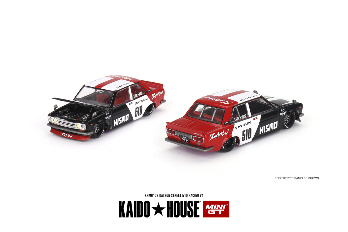 Macheta auto Datsun Street 510 Racing V1 Kaido House 1:64 Mini Gt KHMG102 - imagine 3