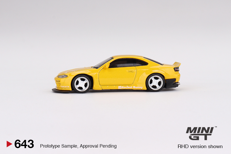 Macheta auto Nissan Silvia (S15) Rocket Bunny Galben 1:64 Mini GT MGT643 - imagine 3