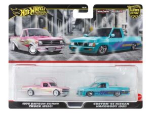 Machete auto 2-Pack Datsun Sunny Truck (B120) – 1993 Custom Nissan Hardbody (D21) 1:64 Hotwheels