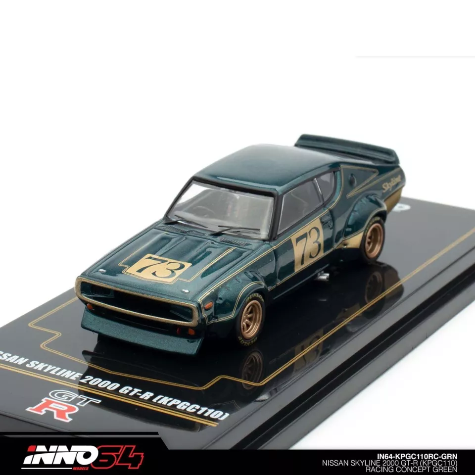 Macheta auto Nissan skyline 2000 gt-r (kpgc110) Verde 1:64 Inno64 - imagine 2