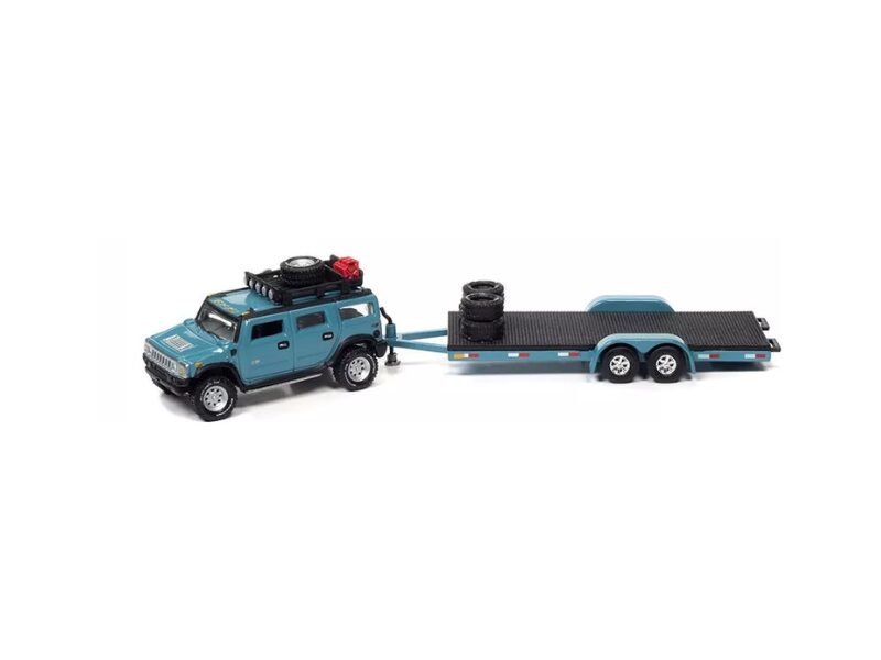 Macheta auto Hummer H2 2004 Si Platforma Albastru 1:64 Johnny Lightning