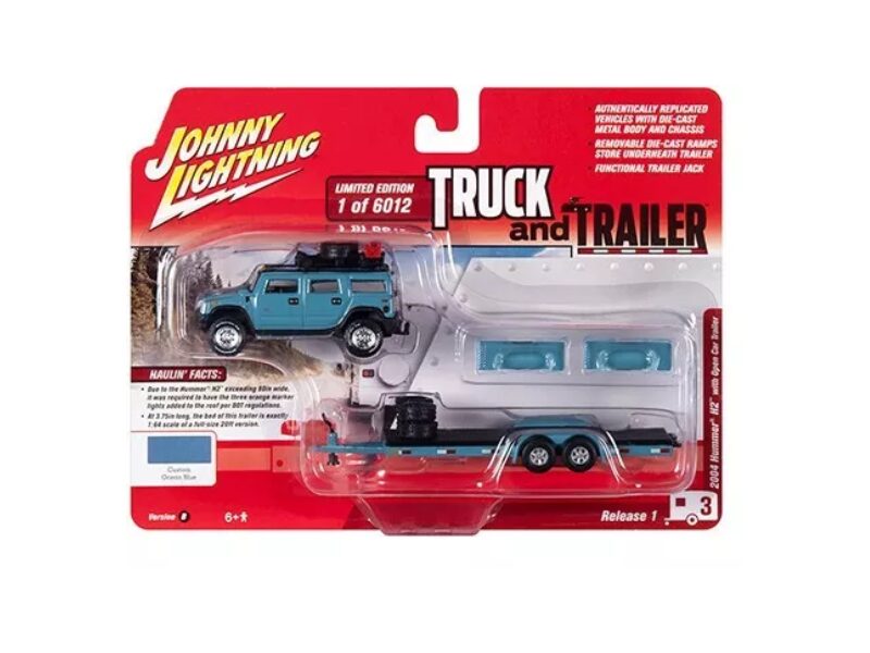 Macheta auto Hummer H2 2004 Si Platforma Albastru 1:64 Johnny Lightning - imagine 2