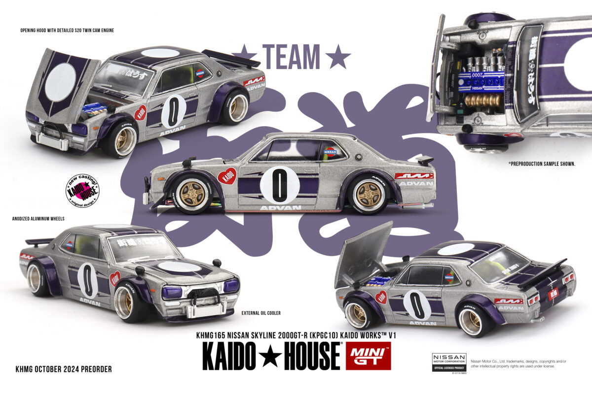 Macheta auto Nissan Skyline GT-R (KPGC10) Kaido Works V1 1969 1:64 Mini GT KHMG165 - imagine 2