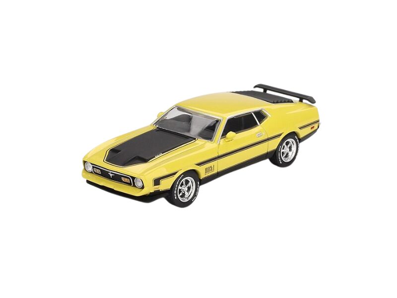 Precomanda macheta auto Ford Mustang Mach 1 Grabber Yellow 1971 1:64 Mini GT MGT01139-L