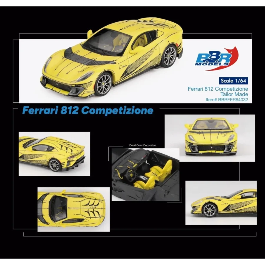 Macheta auto Ferrari 812 Competitizone Tailor Made 2021 Galben 1:64 BBR (BBRFER64032) - imagine 4