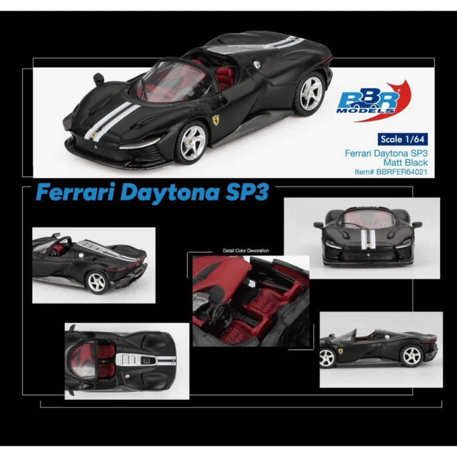 Macheta auto Ferrari Daytona Sp3 Matt Black 2024 1:64 BBR - imagine 4
