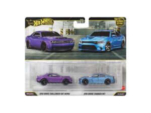 Machete auto 2-Pack Dodge Challenger Demon (chassis con) & 2015 Dodge Charger SRT 2018 1:64 Hotwheels