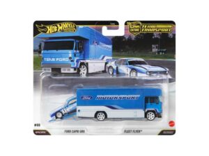 Macheta auto Team Transport Ford Capri GP5 & Fleet Flyer Albastru 1:64 Hot Wheels