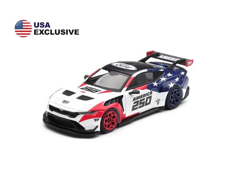 Precomanda macheta auto FORD MUSTANG GTD AMERICA 250 USA EXCLUSIVE (BLISTER PACK) 2026 1:64 Mini GT (MGT01301-BL)