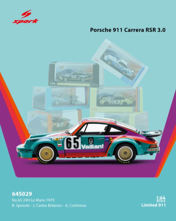 Macheta auto Porsche 911 Carrera Rsr #65 24H Le Mans 1975 Sprowis Bolanos 1:64 Spark - imagine 5