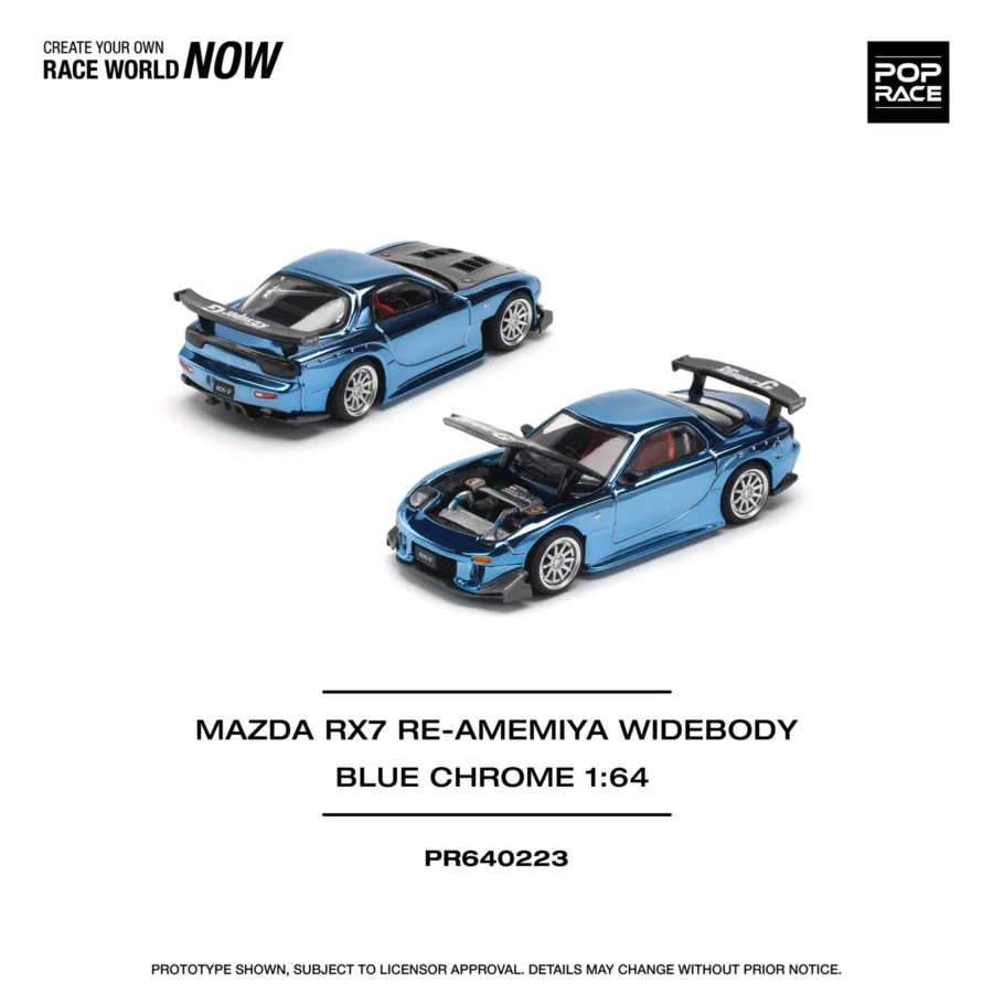 Macheta auto Mazda Rx7 Re-Amemiya Widebody Blue Chrome 1:64 Pop Race - imagine 2