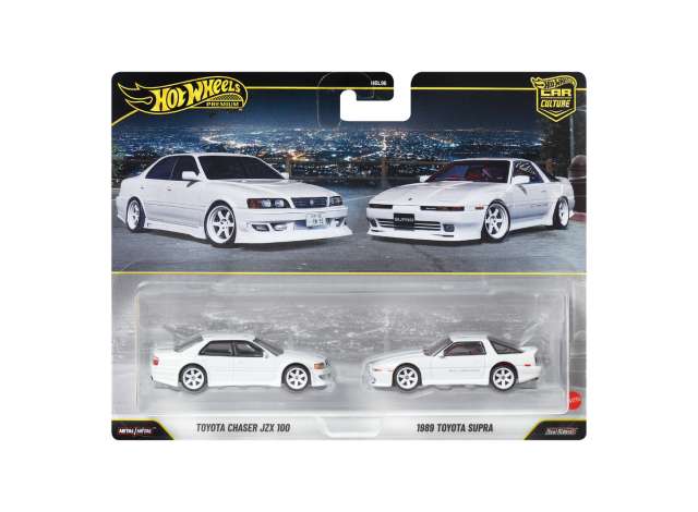 Machete auto 2-Pack Toyota Chaser JZX100 + Toyota Supra 1989 1:64 Hot Wheels