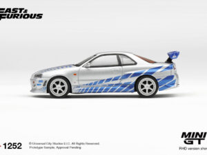 Precomanda macheta auto NISSAN SKYLINE GT-R (R34) C WEST 2 FAST 2 FURIOUS BRIAN O’CONNER (BLISTER PACK) 2003 1:64 Mini GT (MGT01252-BL)