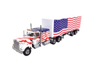 Set macheta Camion Kenworth W900 + Semiremorca Stars & Stripes USA 1:18 Road Kings
