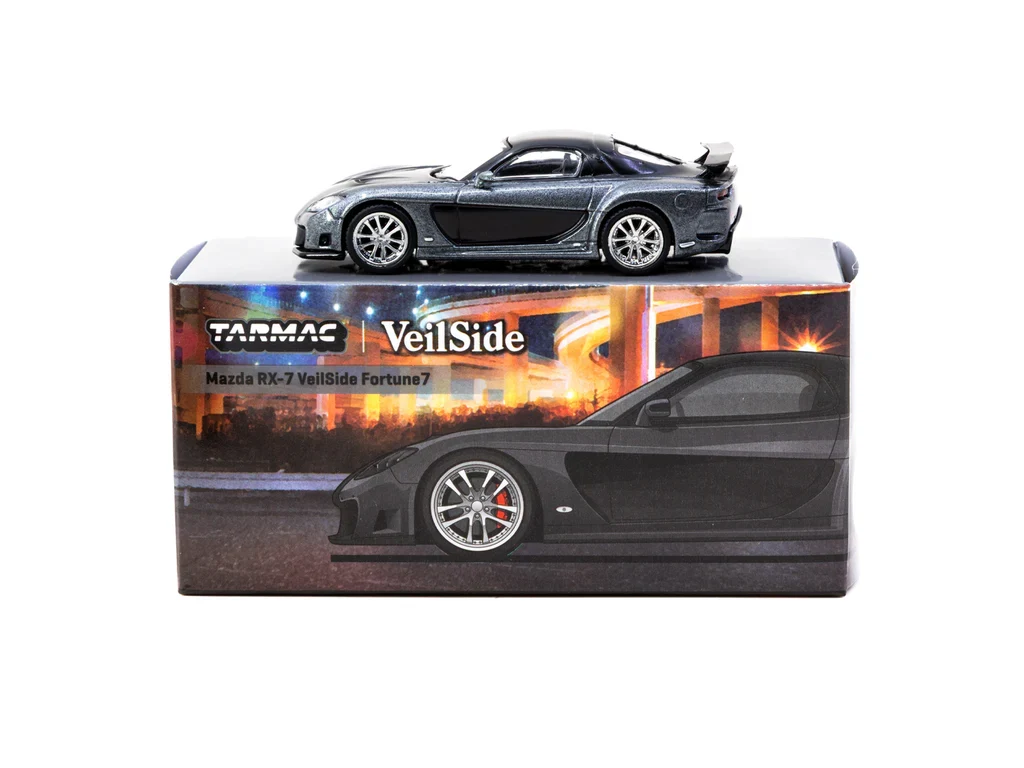 Macheta auto Mazda Rx-7 Veilside Fortune7 Grey Metallic/Black 1:64 Tarmac Works - imagine 3
