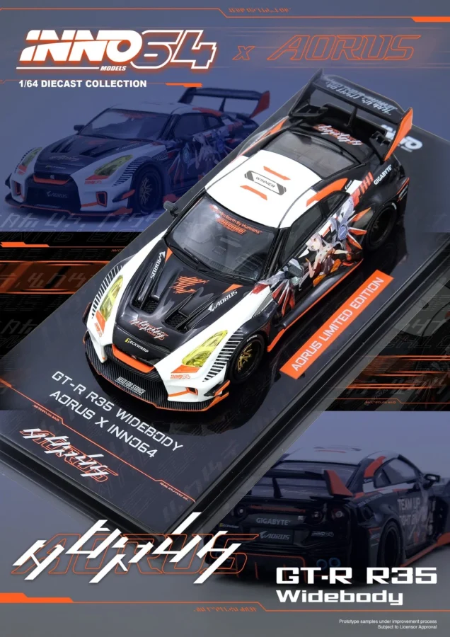 Macheta auto Nissan Gt-R R35 Widebody Aorus 1:64 Inno64 - imagine 3